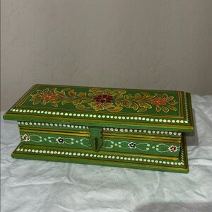 Hand-Painted Green Floral Jewelry Box